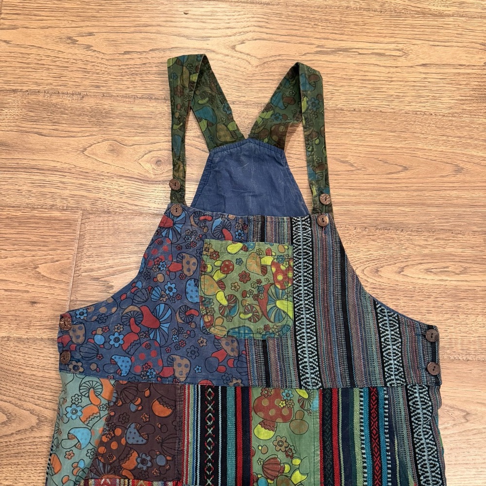 Kathmandu Multicolor Patchwork Overalls Mushrooms… - image 3